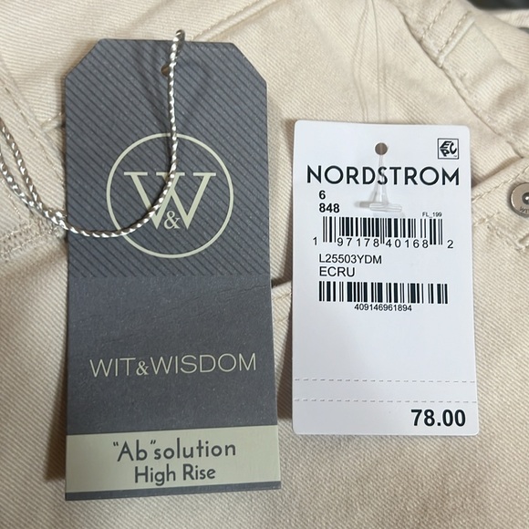 #54 ☑️Wit & Wisdom ECRU High Rise Frayed eyelash hem Wide Leg Flare Ankle Jeans - Picture 5 of 9